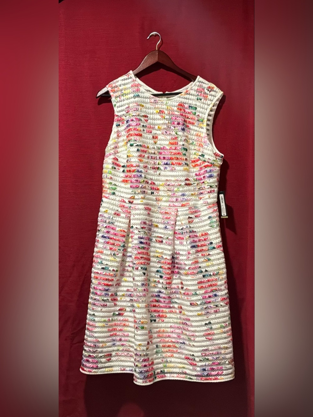 Worthington White Multicolor Floral Knit A-Line Dress